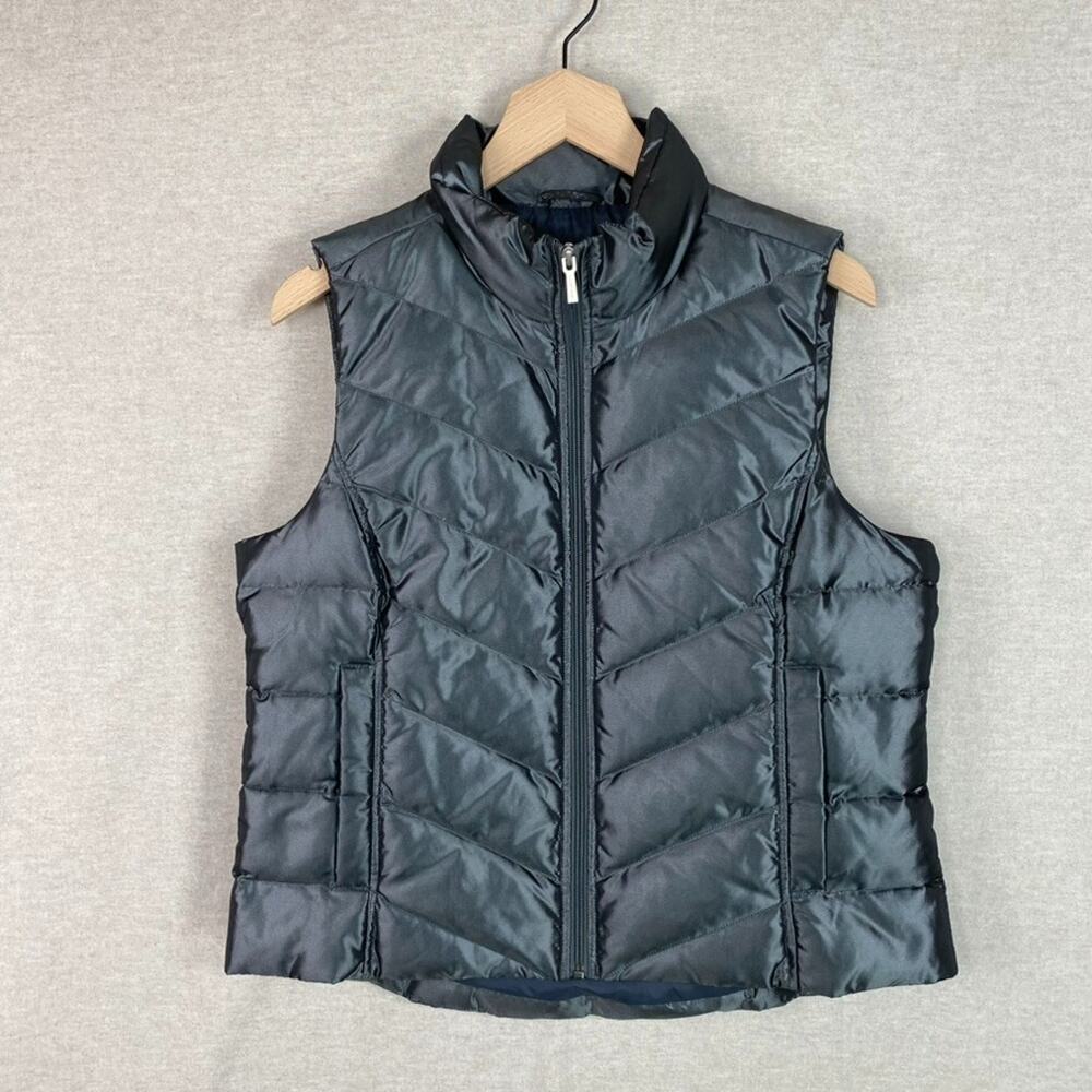Lands End Womens Quilted Down Puffer Vest‎ Size M Full Zip Mock Neck Outdoors